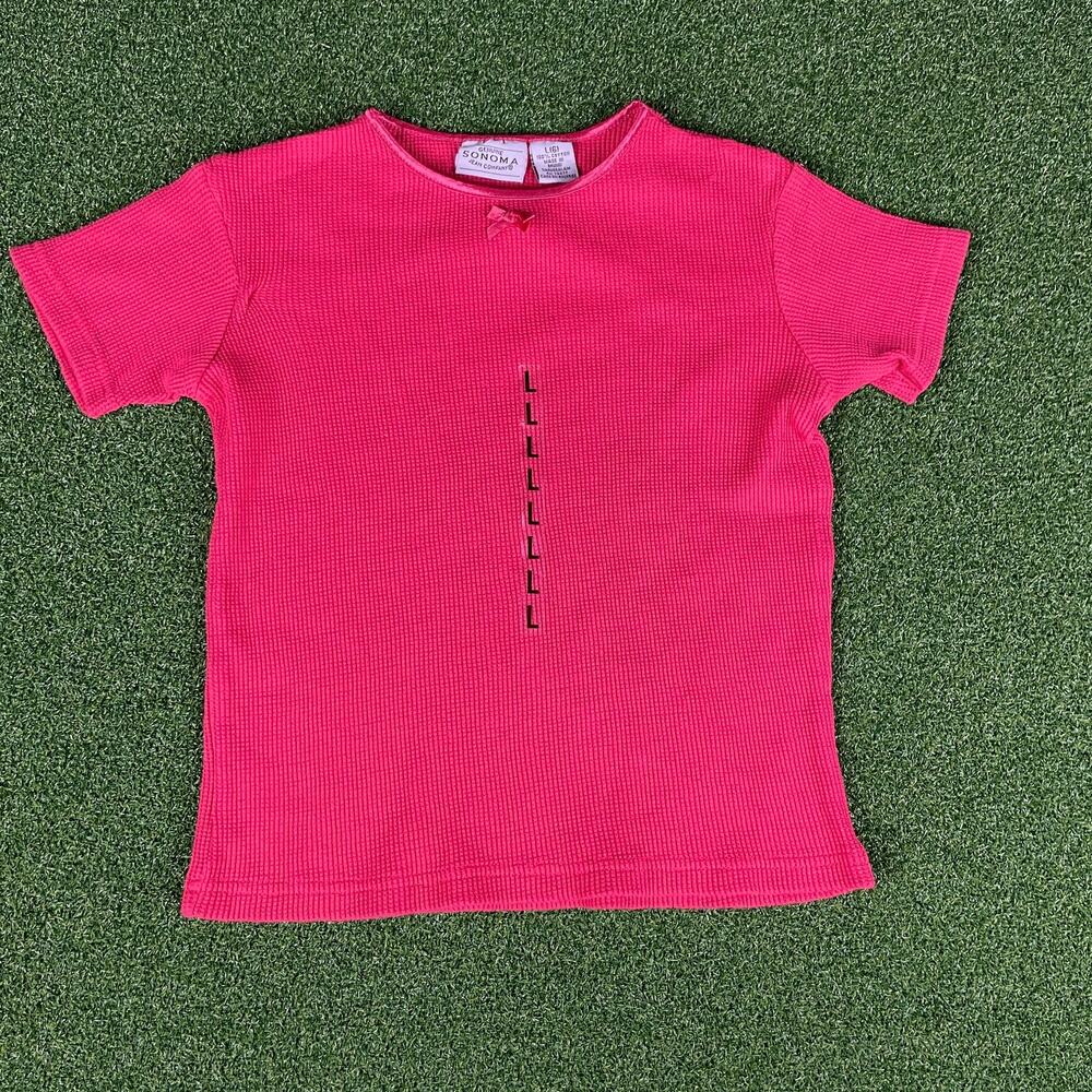 Genuine Sonoma Jean Girls Pink Short Sleeve Bow Waffle Knit T-Shirt Sz L (6) NEW